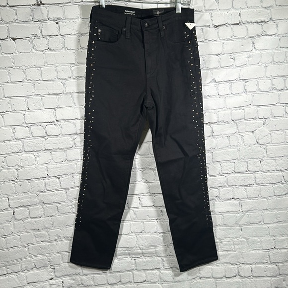 AG The Isabella Black High-Rise Straight Studded Jeans size 26 NEW - Picture 3 of 16